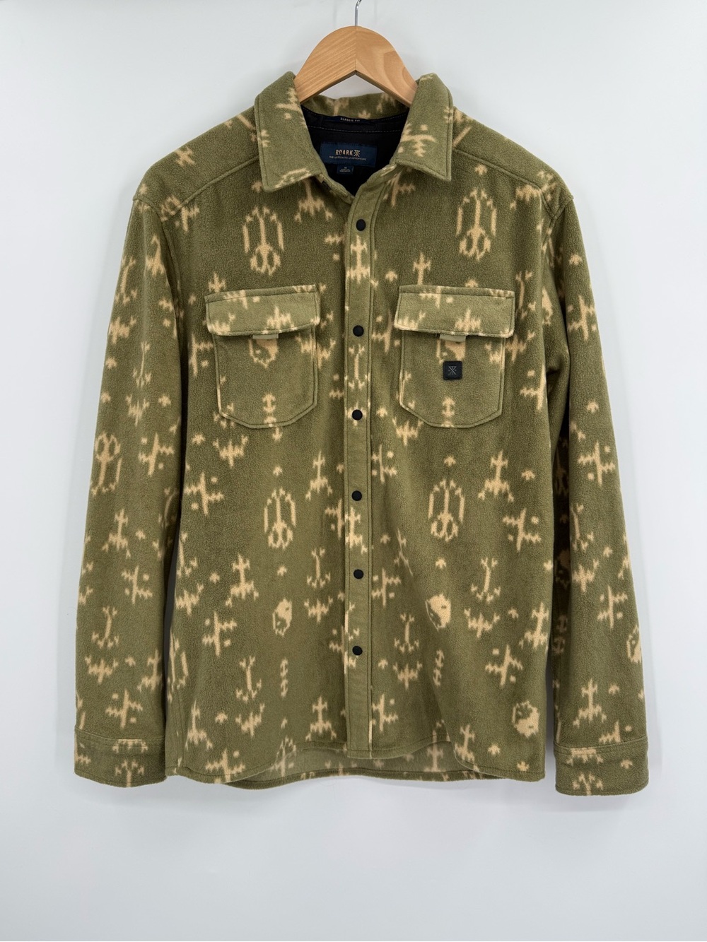 Roark Diablo Polar Fleece Ikat Print Fleece Jacket | Dusty Green / Tan | Small